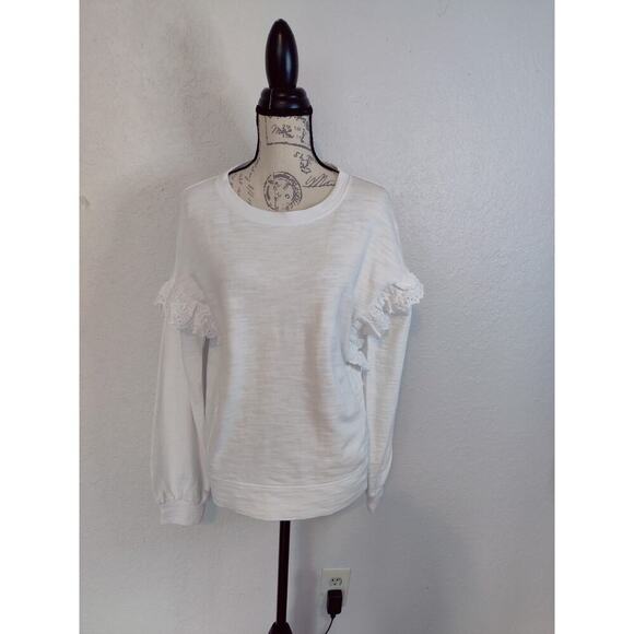 Crown & Ivy White Oversized Sweatshirt 100% Cotton Ruffle Eyelet Top Size M - Picture 6 of 11